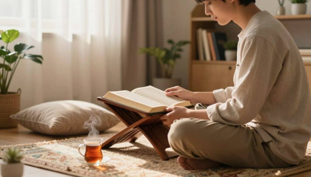 زاوية هادئة للقراءة تُشجّع على جعل القرآن جزءًا من يومك